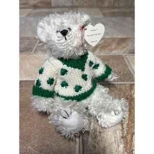 Ty Attic Treasures Flannigan Bear White Plush St Patricks Day Shamrock Sweater